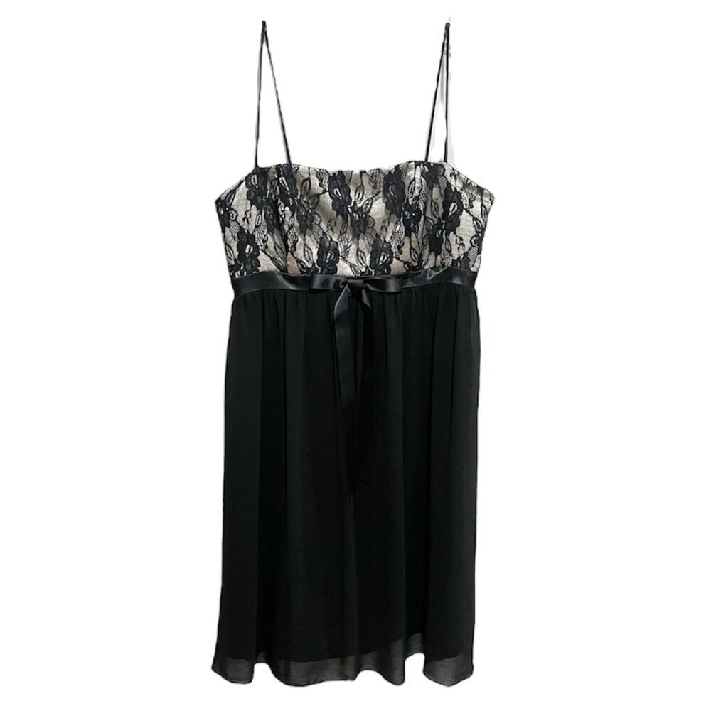 Vintage Y2K Cache Babydoll Mini Dress Size 4 Black Lace Bow HOCO Event Party